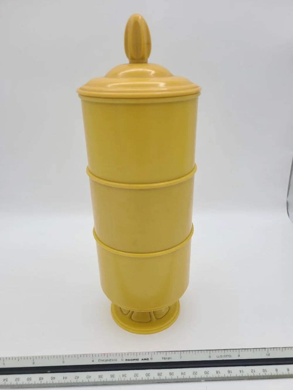 Vintage 3 Tier Yellow Powder Box Celluloid Wedgwood Jasperware Style Victorian